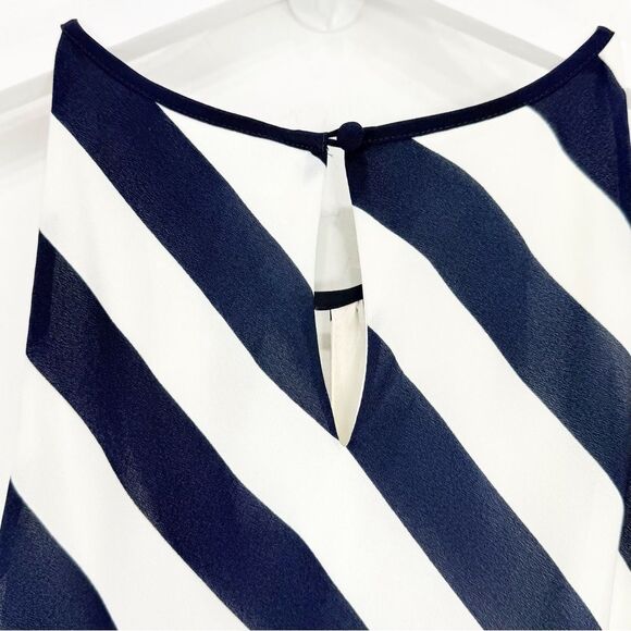 Express Navy Blue Cream Diagonal Stripe Sashed Nautical Coastal Halter Dress NEW - Picture 11 of 16